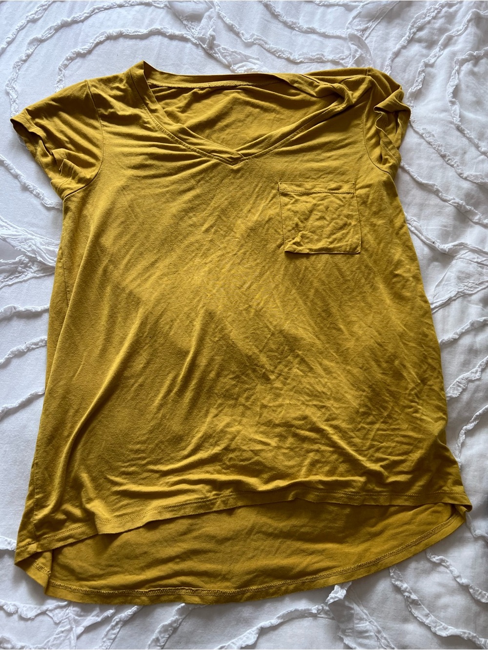 Mustard V-Neck Pocket Women's Tee - Casual Everyday Top